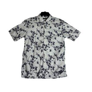 Men's White and Blue Floral Shirt